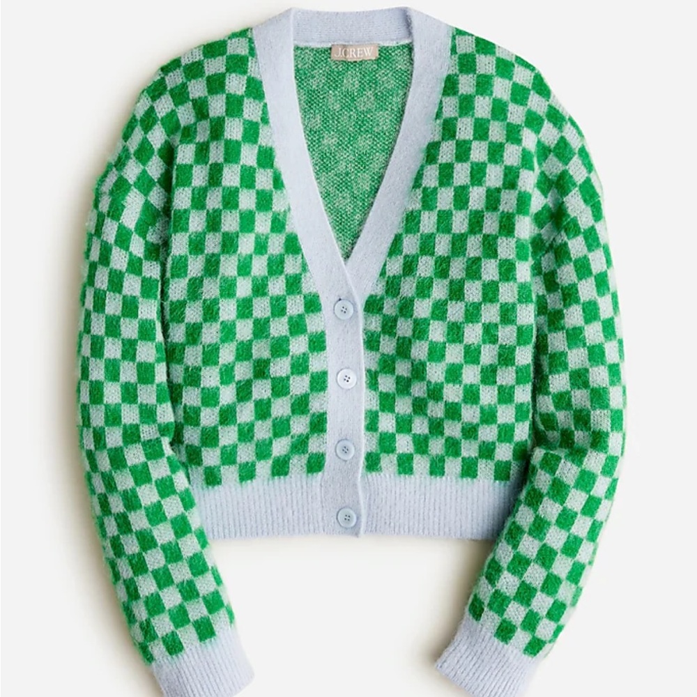 J Crew Checkered V-neck cardigan sweater in brushed yarn- size small